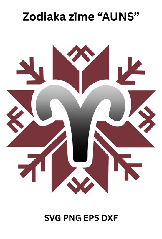 Stilizēts dizains Horoskopa zīmē Auns Latvju Spēkā zīmē SVG PNG EPS DXF