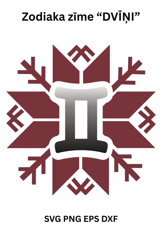 Stilizēts dizains Horoskopa zīmē Dvīņi Latvju Spēkā zīmē SVG PNG EPS DXF
