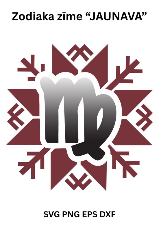 Stilizēts dizains Horoskopa zīmē Jaunava Latvju Spēkā zīmē SVG PNG EPS DXF