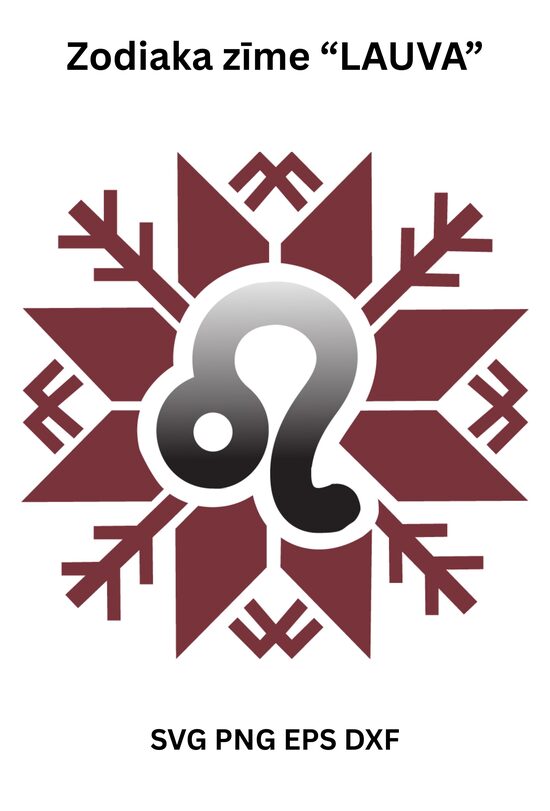 Stilizēts dizains Horoskopa zīmē Lauva Latvju Spēkā zīmē SVG PNG EPS DXF