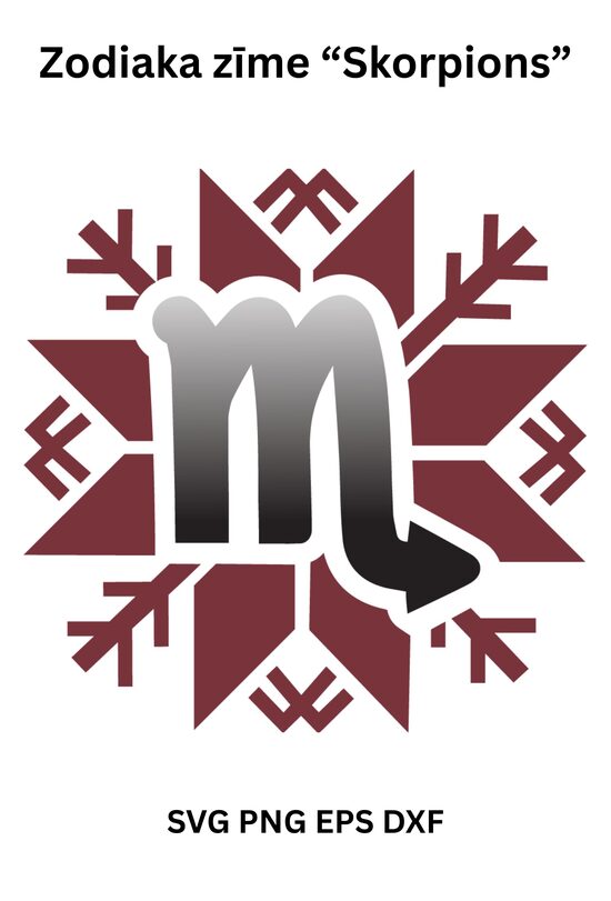 Stilizēts dizains Horoskopa zīmē Skorpions Latvju Spēkā zīmē SVG PNG EPS DXF