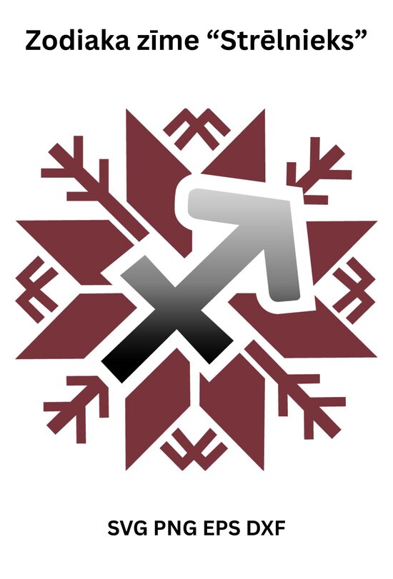 Stilizēts dizains Horoskopa zīmē Strēlnieks Latvju Spēkā zīmē SVG PNG EPS DXF
