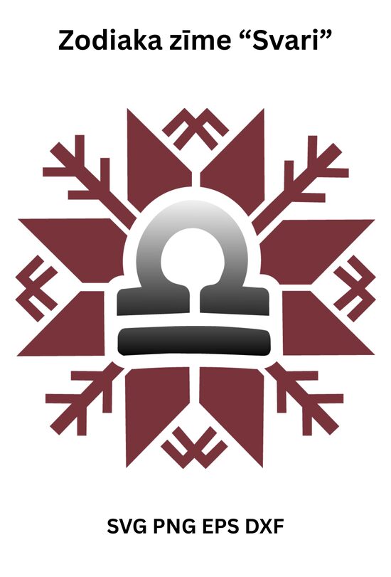 Stilizēts dizains Horoskopa zīmē Svari Latvju Spēkā zīmē SVG PNG EPS DXF