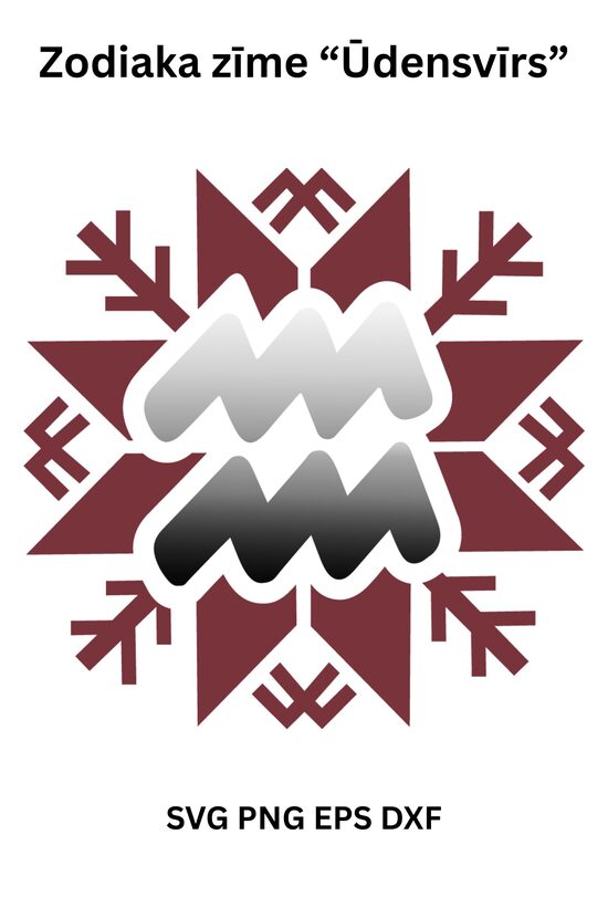 Stilizēts dizains Horoskopa zīmē Ūdensvīrs Latvju Spēkā zīmē SVG PNG EPS DXF