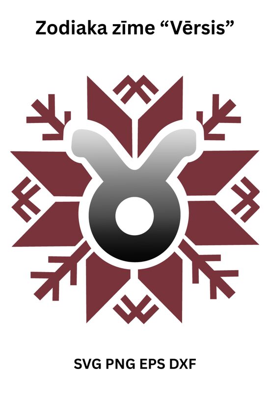 Stilizēts dizains Horoskopa zīmē Vērsis Latvju Spēkā zīmē SVG PNG EPS DXF