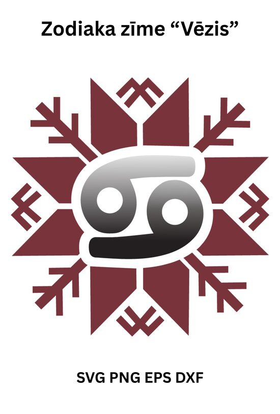 Stilizēts dizains Horoskopa zīmē Vēzis Latvju Spēkā zīmē SVG PNG EPS DXF